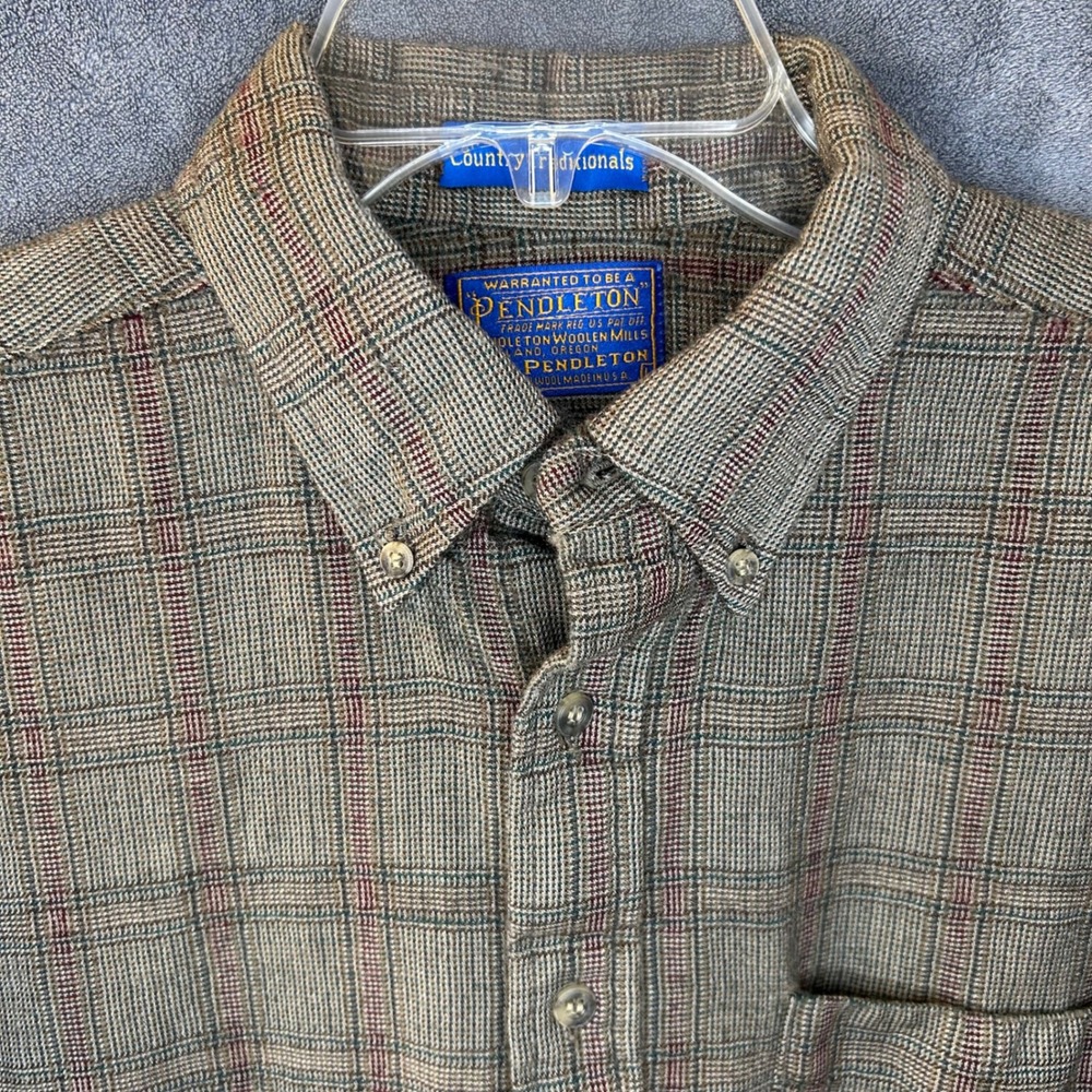 VTG 80s Pendleton‎ Plaid Wool Shirt Mens Large Button Down Country Traditionals